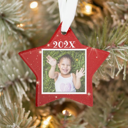 Kinder foto Rood kerstfeest met twinkelende sterre Ornament (Boom)