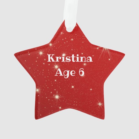 Kinder foto Rood kerstfeest met twinkelende sterre Ornament (achterkant)