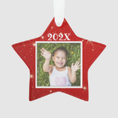 Kinder foto Rood kerstfeest met twinkelende sterre Ornament (voorkant)