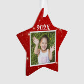 Kinder foto Rood kerstfeest met twinkelende sterre Ornament (voorkant)