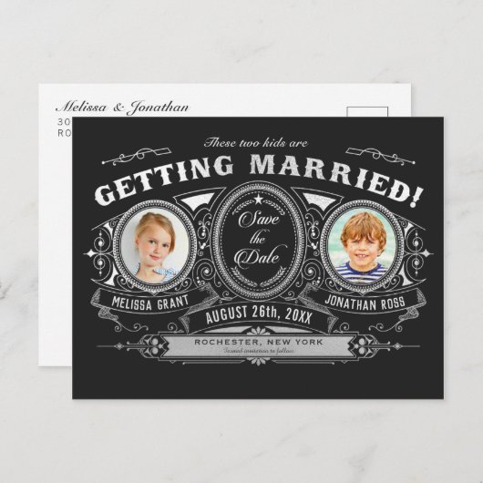 Kinder foto Sla de datum Briefkaarten Silver Foil (Voorkant / Achterkant)