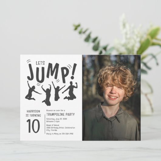 Kinder foto trampoline verjaardagsfeestje kaart (Staand voorkant)