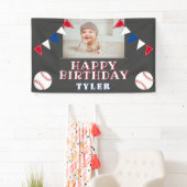 Kinder foto van Cute Baseball Flags Birthday Party Spandoek (Insitu)