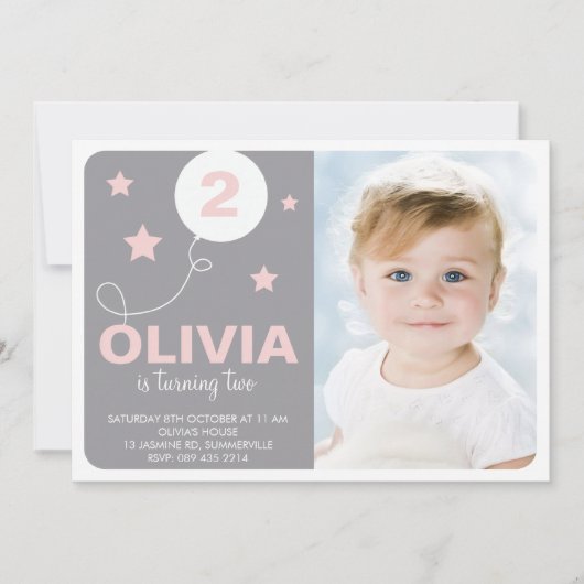 Kinder foto van Roze & Gray Cute Dreamweaver Birth Kaart (Voorkant)