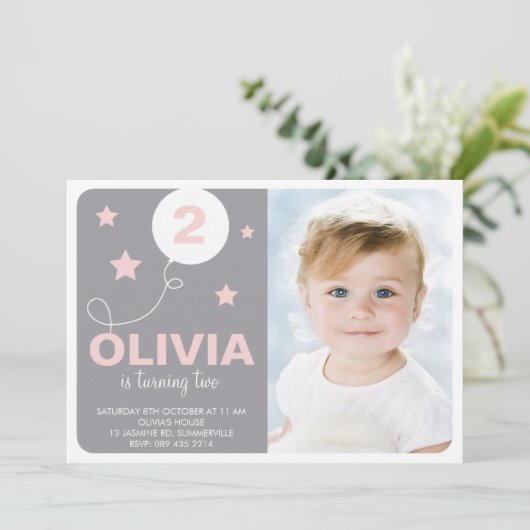 Kinder foto van Roze & Gray Cute Dreamweaver Birth Kaart (Staand voorkant)