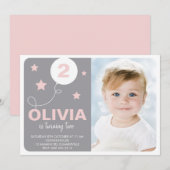 Kinder foto van Roze & Gray Cute Dreamweaver Birth Kaart (Voorkant / Achterkant)