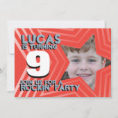 Kinder fotojongens 9e verjaardag Rode blauwe uitno Kaart (Voorkant)