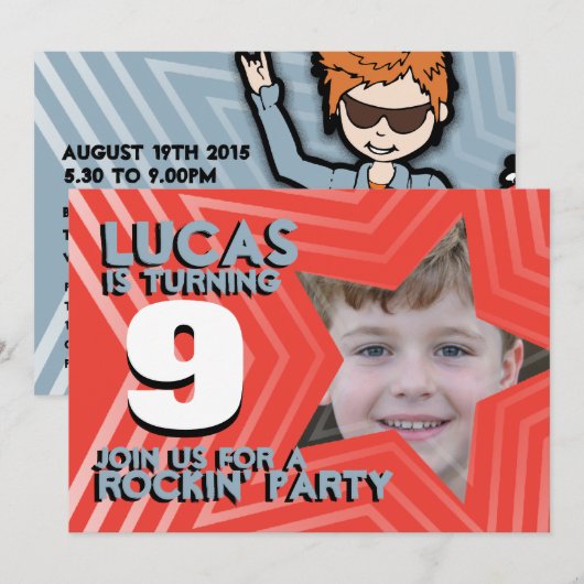 Kinder fotojongens 9e verjaardag Rode blauwe uitno Kaart (Voorkant / Achterkant)