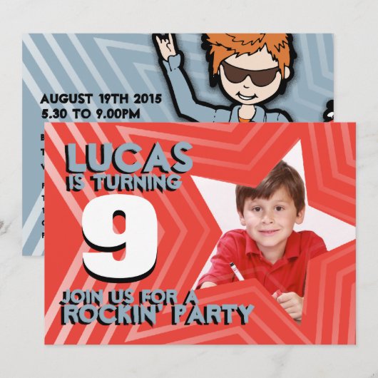 Kinder fotojongens 9e verjaardag Rode blauwe uitno Kaart (Voorkant / Achterkant)