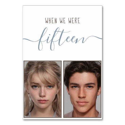 Kinder foto's 15 jaar Stusty Blue Handwriting Wedd Kaart (Voorkant)