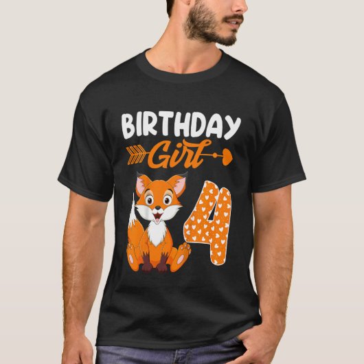 Kinder Fox Dier 4e Verjaardag Meisje Fox B Dag 4 J T-shirt (Voorkant)