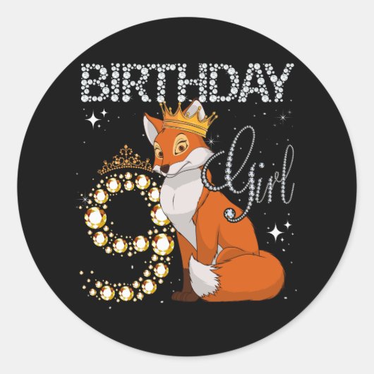 Kinder Fox Dierenvrienden 9e verjaardag meisje Fox Ronde Sticker (Voorkant)