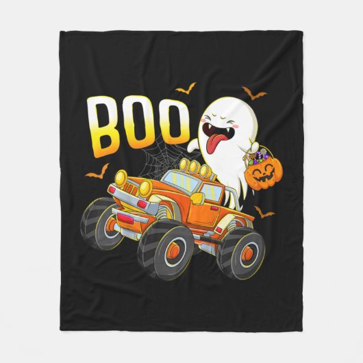 Kinder Fun Boo Riding Monster Truck Halloween Cost Fleece Deken (Voorkant)