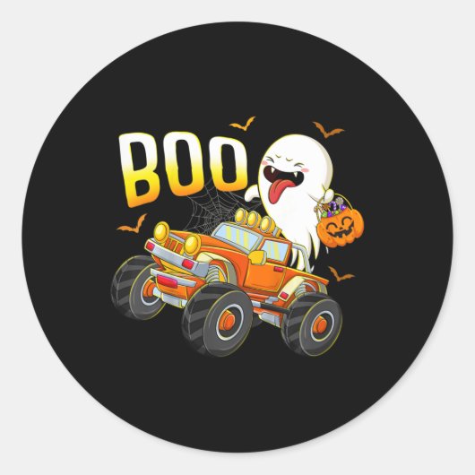 Kinder Fun Boo Riding Monster Truck Halloween Cost Ronde Sticker (Voorkant)