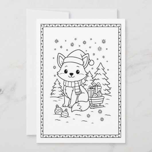 Kinder Fun Christmas Fox Kleuren Flat Note Kaart (Voorkant)