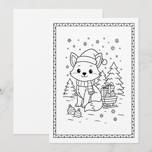 Kinder Fun Christmas Fox Kleuren Flat Note Kaart (Voorkant / Achterkant)