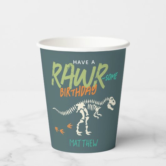 Kinder Fun Dinosaur Dig Fossil Boys Verjaardag Papieren Bekers (Achterkant)