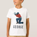 Kinder Fun en Modern Blue Birthday Paintball Boys T-shirt<br><div class="desc">Dit schattige en moderne blauw kinder shirt heeft een paintball design,  met een verfballer en doelbord. Het shirt kan worden gepersonaliseerd met uw jongensnaam,  het perfecte cadeau voor elke paintball liefhebber - geweldig voor een paintball thema kids verjaardagsfeestje!</div>