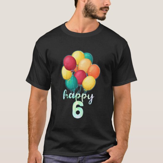Kinder Fun Happy 6-jaars oude kleurrijke ballonnen T-shirt (Voorkant)