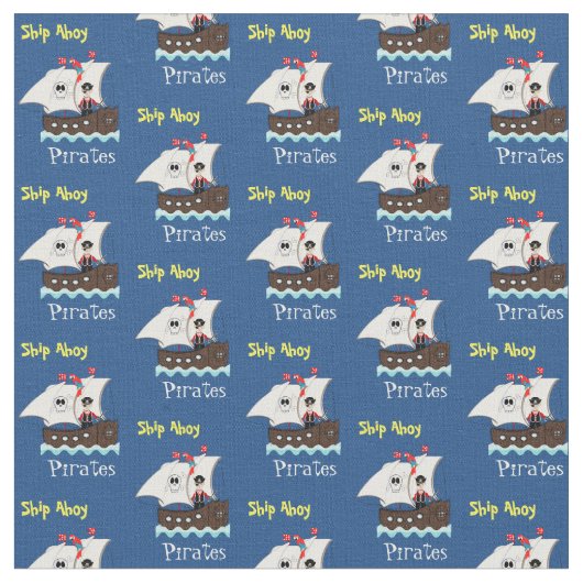 Kinder Fun Pirate Ship Thleed Whimsy Print Stof (Close Up)