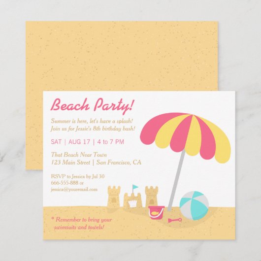 Kinder Fun Sandcastles Beach Verjaardagsfeest Kaart (Voorkant / Achterkant)