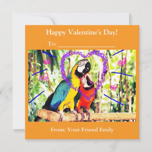 Kinder Funky Classroom Valentijns's Love Parrots Feestdagenkaart (Voorkant)