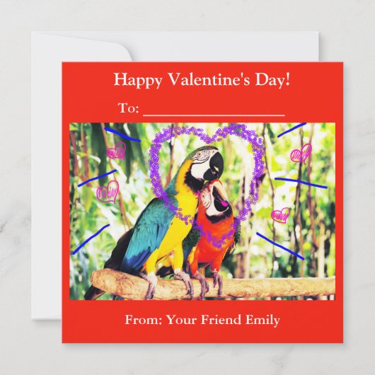 Kinder Funky Classroom Valentijns's Love Parrots Feestdagenkaart (Voorkant)