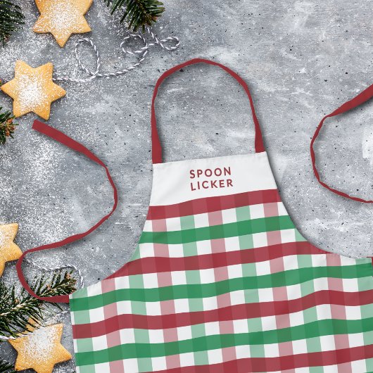 Kinder Funny Christmas Baking Plaid Spoon Licker Schort