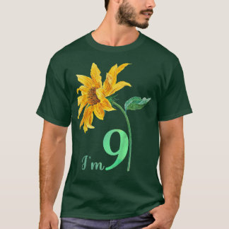 Kinder Funny Cute Sunflower Ik ben negen jaar oud  T-shirt