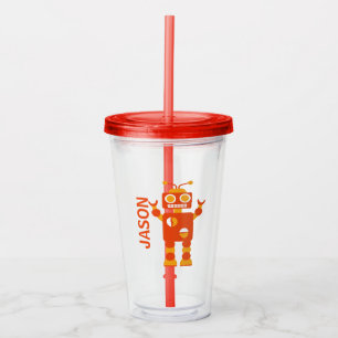 Kinder Funny Oranje Robot Persoonlijke jongens Acryl Drinkbeker