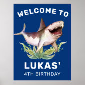 Kinder Funny Shark Blue Birthday Party Welkom Poster (Voorkant)