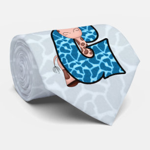 Kinder "G"-monogram   Blauwe en bruine Giraffe Stropdas