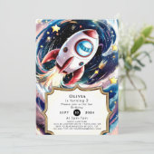 Kinder Galaxy Rocket Verjaardag Kaart (Staand voorkant)