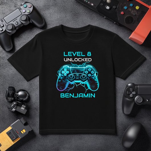Kinder Gamer Gepersonaliseerd Level Up Verjaardag T-shirt