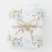 Kinder Geel Vliegtuig Vliegende Luchtvaart Verjaar Inpakpapier Vel (In situ)