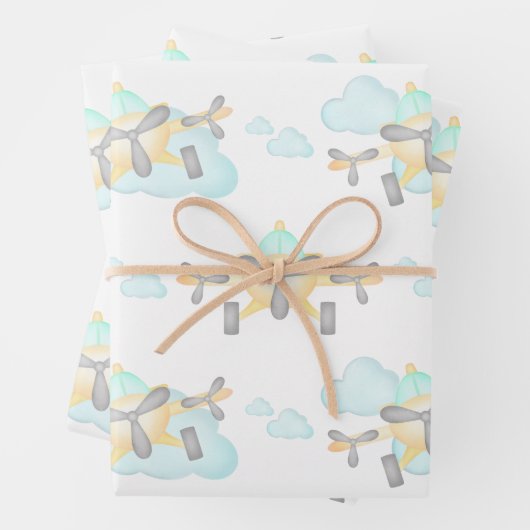 Kinder Geel Vliegtuig Vliegende Luchtvaart Verjaar Inpakpapier Vel (In situ)