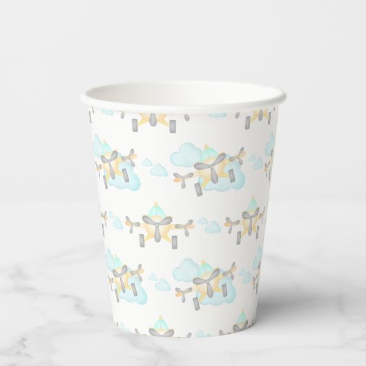 Kinder Geel Vliegtuig Vliegende Luchtvaart Verjaar Papieren Bekers (Achterkant)