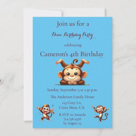 Kinder Gekke Aap Oerwoud Thema Verjaardagsfeest Kaart (Voorkant)