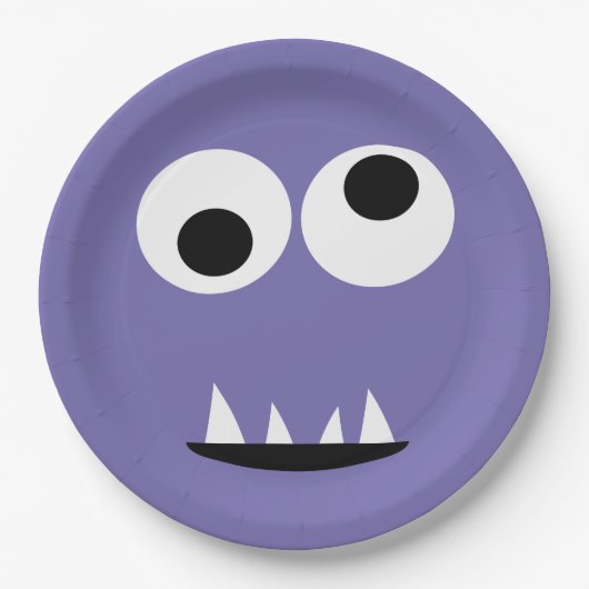 Kinder Gekke Monster Face Monsters Party Paarse Cu Papieren Bordje (Voorkant)