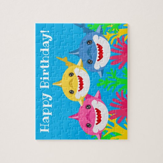 Kinder gele haai en familiedag legpuzzel (Verticaal)