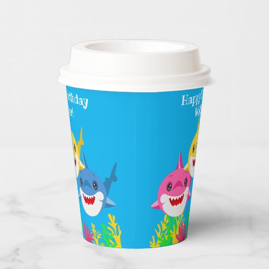 Kinder gele haai- en familiedag papieren bekers (Rechts)