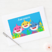 Kinder gele haai- en familiedag rechthoekige sticker (Envelop)