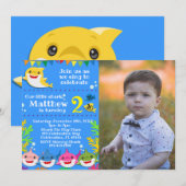 Kinder gele haai verjaardagsfoto uitnodiging (Voorkant / Achterkant)