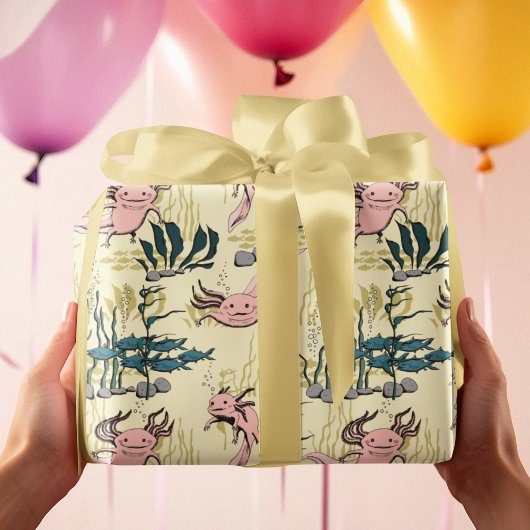 Kinder gele & roze onderwater axolotl tekening cadeaupapier