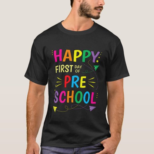 Kinder gelukkige eerste dag voorschoolse leraar t-shirt (Voorkant)