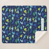 Kinder gepersonaliseerd dinosaurusblauw-buspatroon sherpa deken (Voorkant (horizontaal))