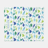 Kinder gepersonaliseerd dinosaurusblauw groen wit fleece deken (Voorkant (Horizontaal))