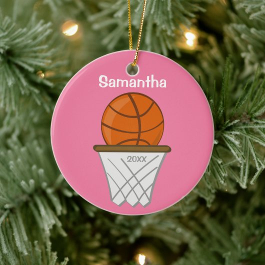 Kinder gepersonaliseerd meisje Basketball roze kee Keramisch Ornament (Boom)