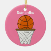 Kinder gepersonaliseerd meisje Basketball roze kee Keramisch Ornament (Voorkant)