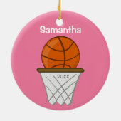 Kinder gepersonaliseerd meisje Basketball roze kee Keramisch Ornament (Achterkant)